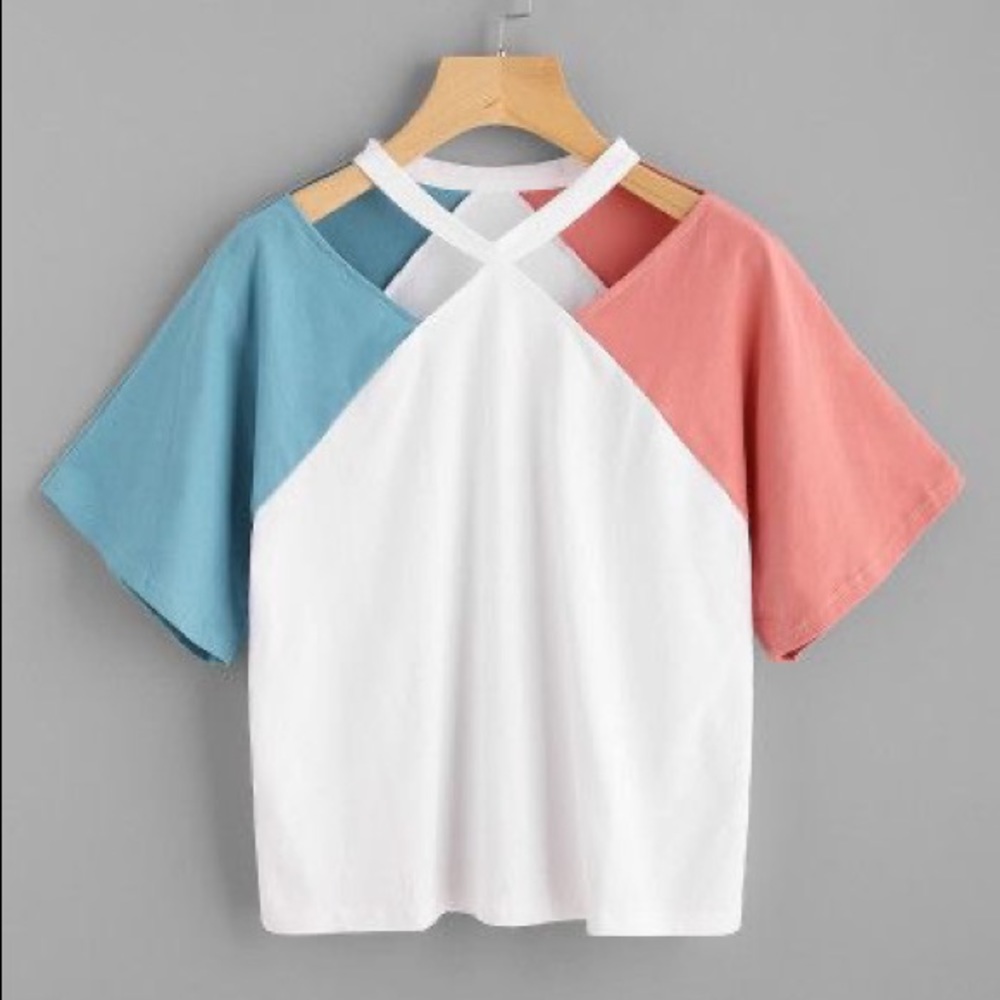 white, blue, and pink top!!
